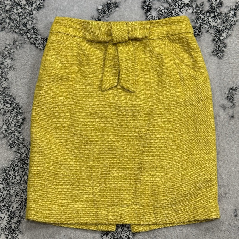 Milly New York Yellow Bow Front Textured Skirt‎ Womens Size 4 Designer Lined